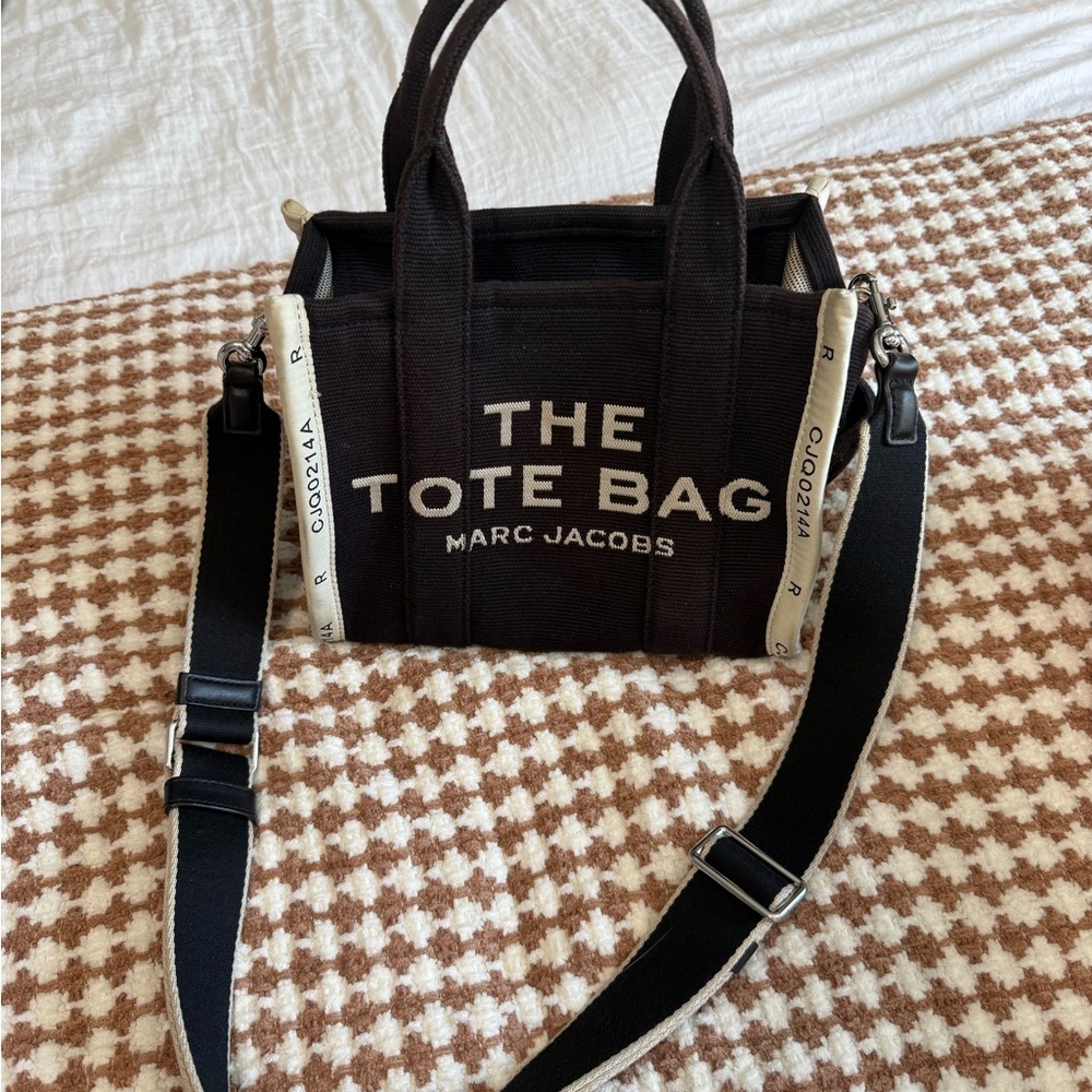 Marc Jacobs Black Canvas 'The Tote Bag' with Cream Trim